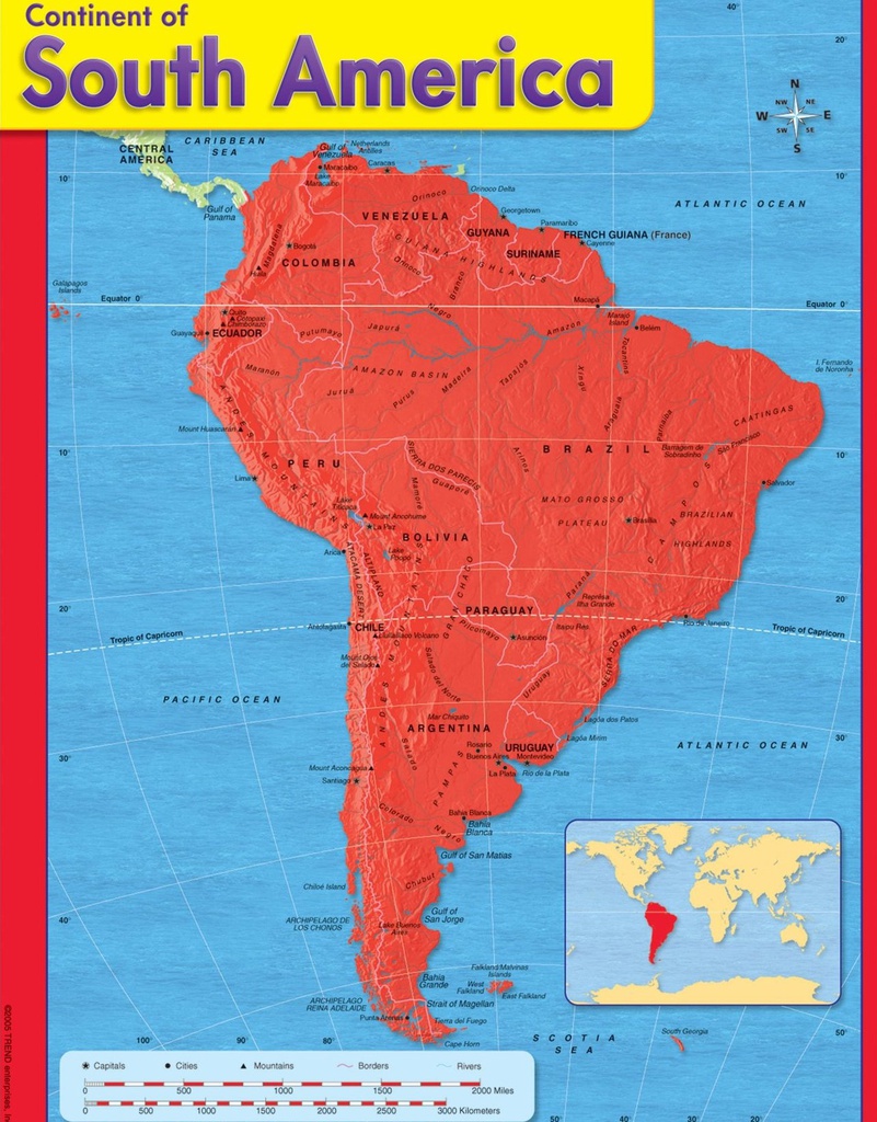 Continent of South America Chart (55cmx 43cm)