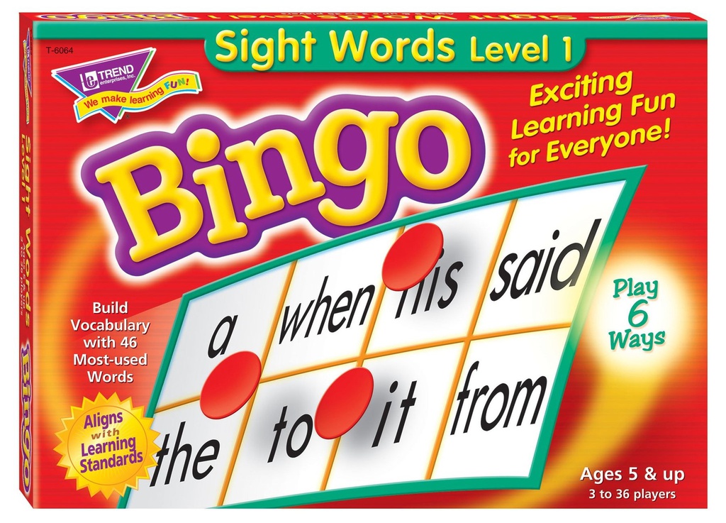 Sight Words Level 1 Bingo (36cards)(5+yrs)