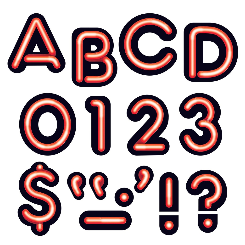 Bright Red 4 Neon Uppercase Letters, Numbers, Punctuation  (25cm x 23cm)