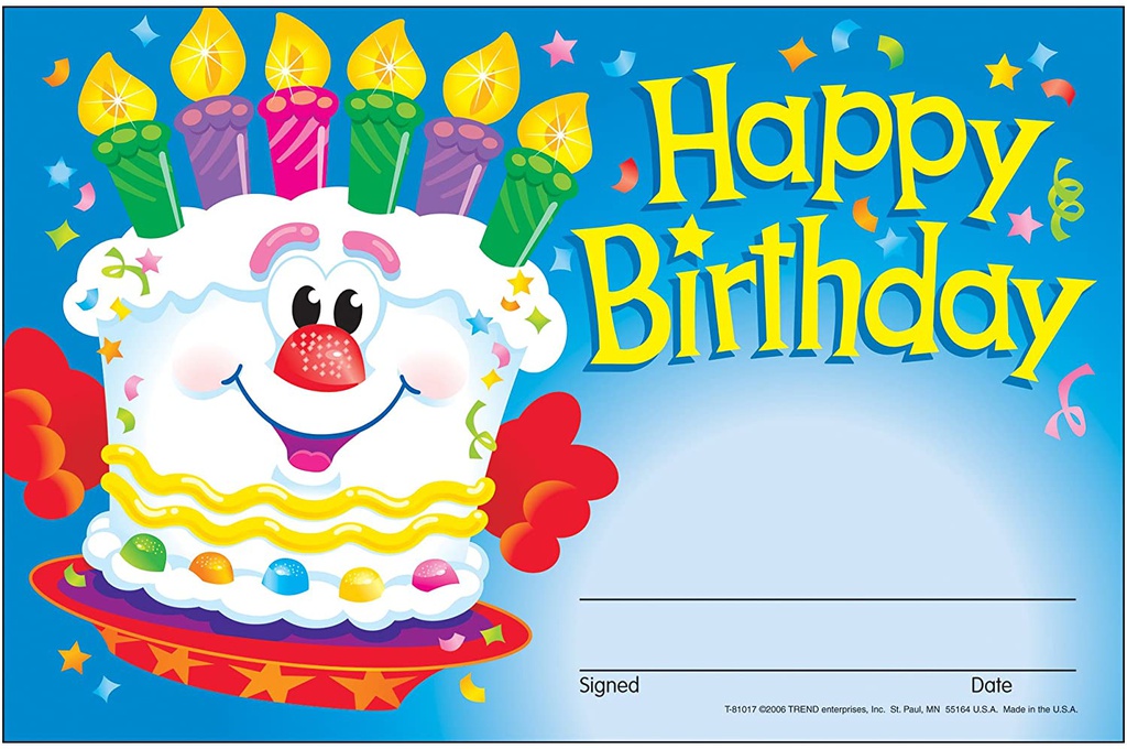 Happy Birthday Cake Award 14cmx 21.5cm(30 sheet)