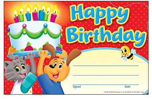 Birthday Playtime Pals Award 14cm x 21.5cm (30 sheets)