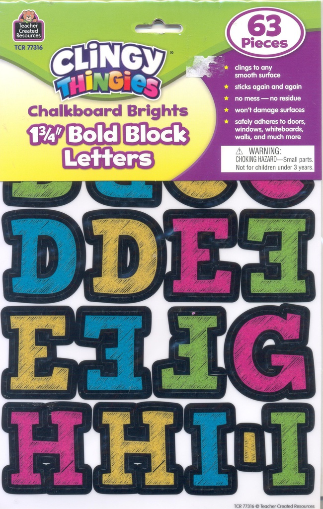 Chalkboard Brights Bold Block Clingy Thingies Letters (1.75&quot;= 4.4cm)(63 pcs)