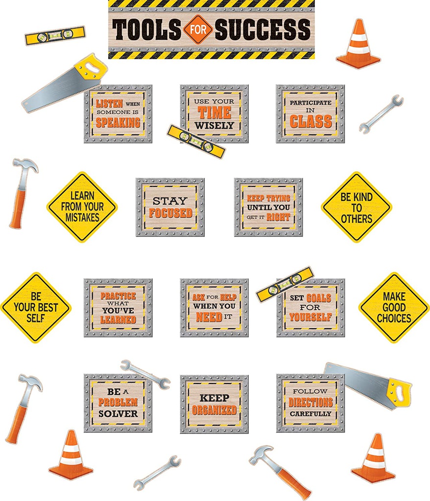 Under Construction Tools for Success Mini Bulletin Board 21''x6''(53.3cmx15.2cm) 31pcs