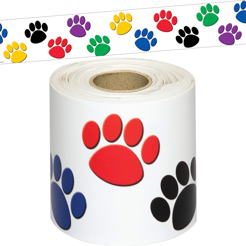 Colorful Paw Prints Straight Rolled Border Trim (3''x50')(7.6cmx15.2m) (1pcs)
