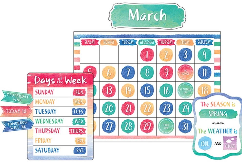 Watercolor Calendar Bulletin Board Set (87pcs)