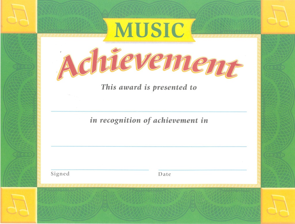 Music Achievement Certificate (21.5cmx 28cm)(30 sheets)