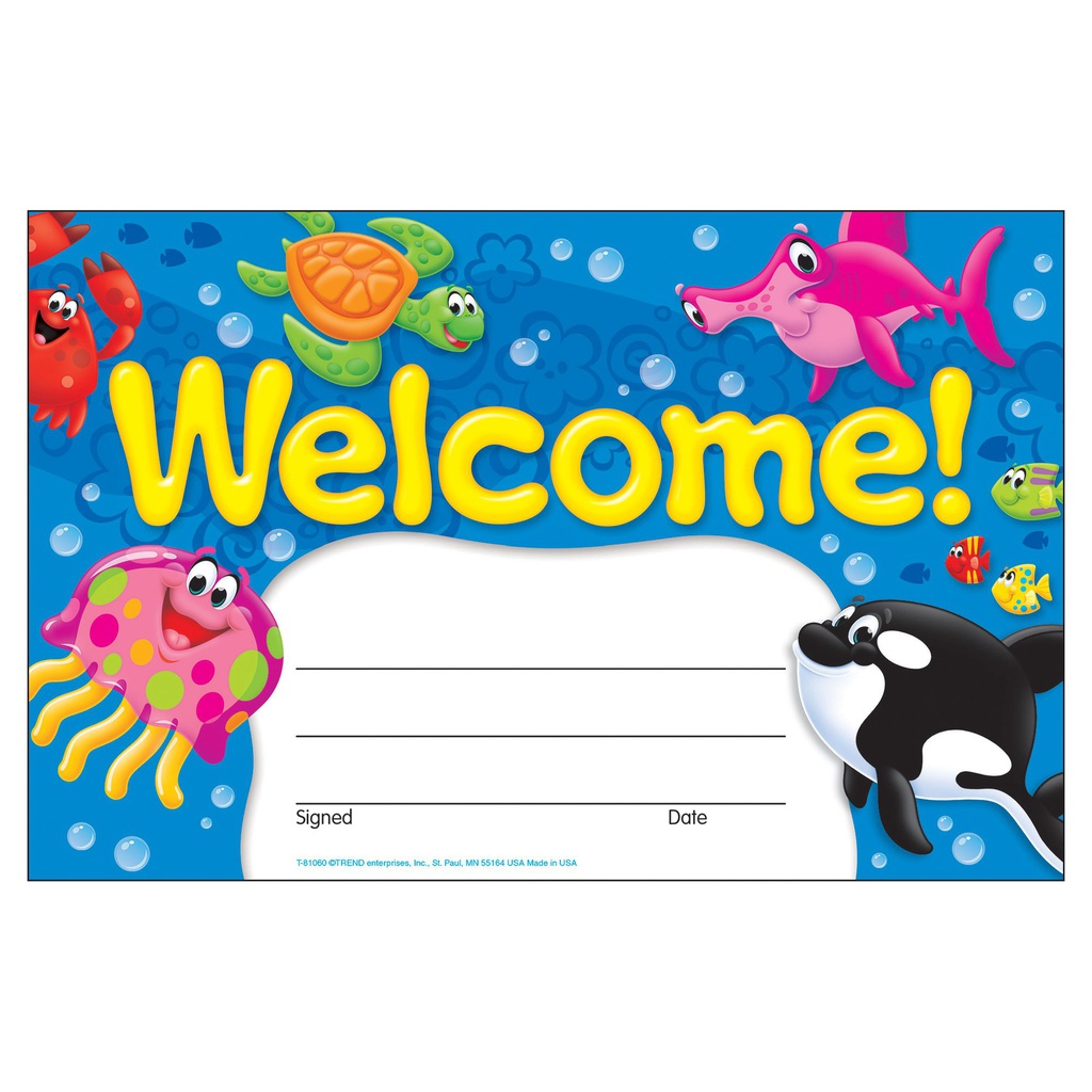 Welcome! Sea Buddies Recognition Awards (13.9cm x 21.5cm)     (30 pcs)