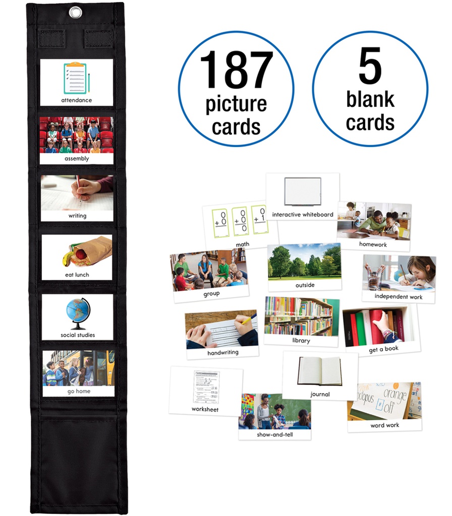 Daily Visual Schedule Pocket Chart (193pcs)(5 storage pocket)(5''x30'')(12.7cmx76.2cm)