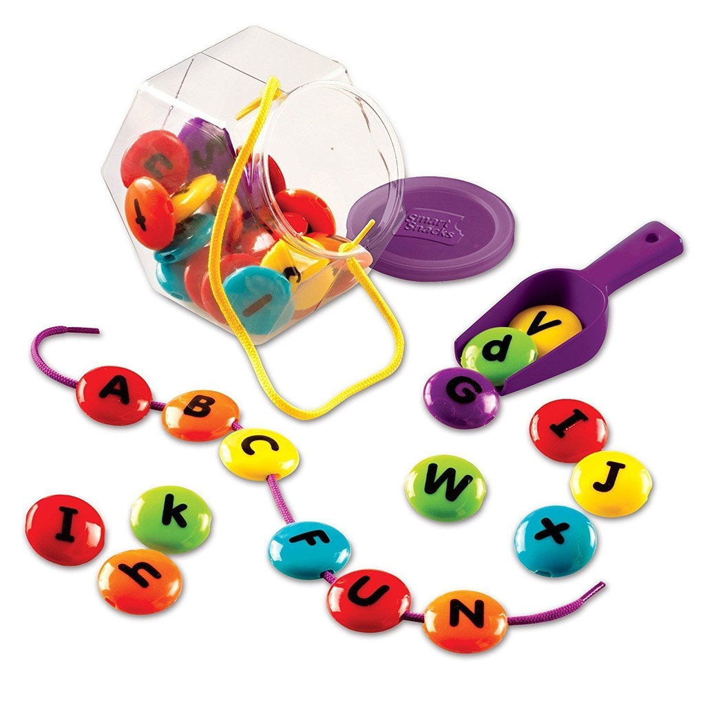 Smart Snacks ABC Lacing Sweets (26 plastic letter beads, 2 laces, plastic storage jar, and scoop)