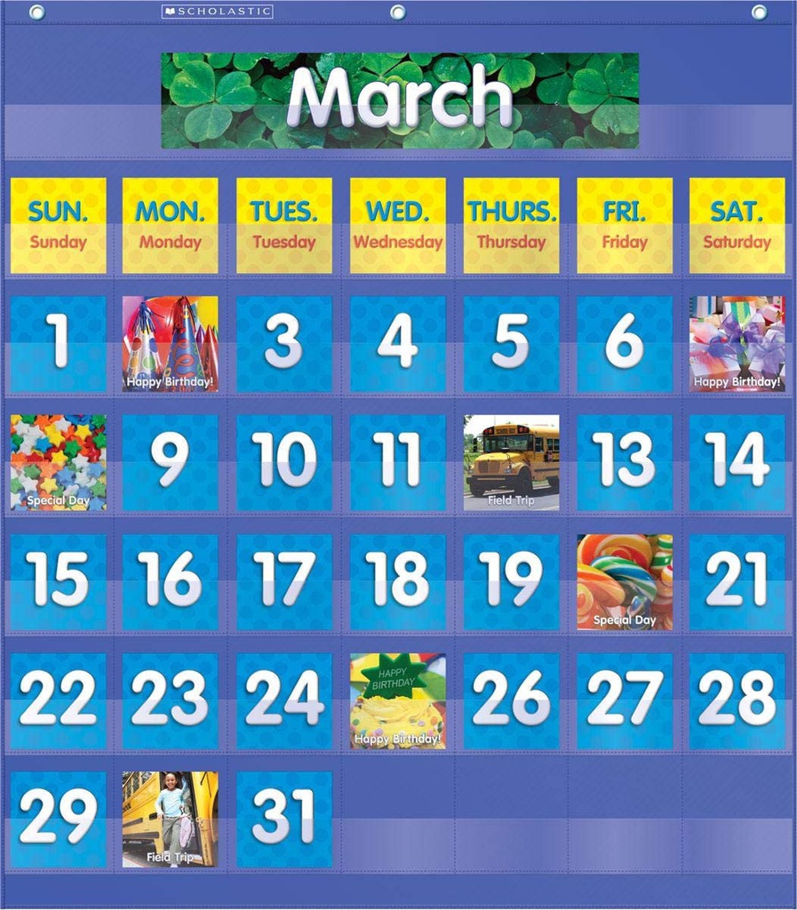 MONTHLY CALENDAR POCKET CHART  GR K-5 BLUE (63.5 cm x 70.5 cm)