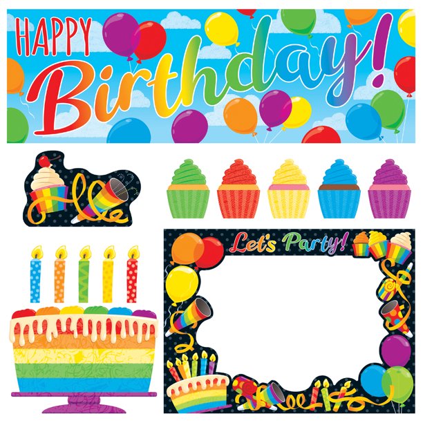 Rainbow Birthday Wipe-Off Learning Set (Banner 32&quot;(81.3cm) Frame 22&quot;(55.9cm) (30pcs)