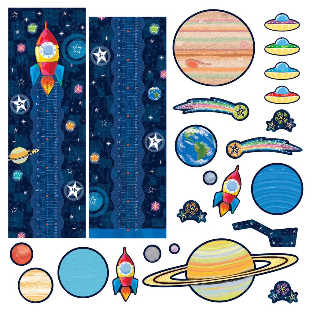 Up We Grow! Growth Chart Learning Set Rockets &amp; UFOs 60&quot;(160cm) Growth Chart (62.75&quot;(159.4cm)(24pcs)