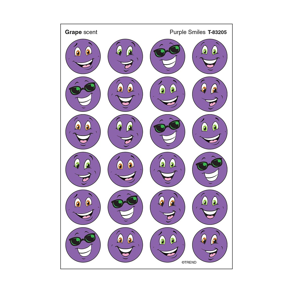 Purple Smiles, Grape scent Scratch 'n Sniff Stinky Stickers (96 Stickers)