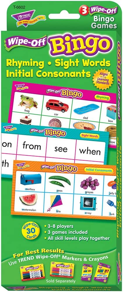 RHYMING/SIGHT WORDS/INITIAL CONSONANTS WIPE-OFF BINGO GAME (30cards)