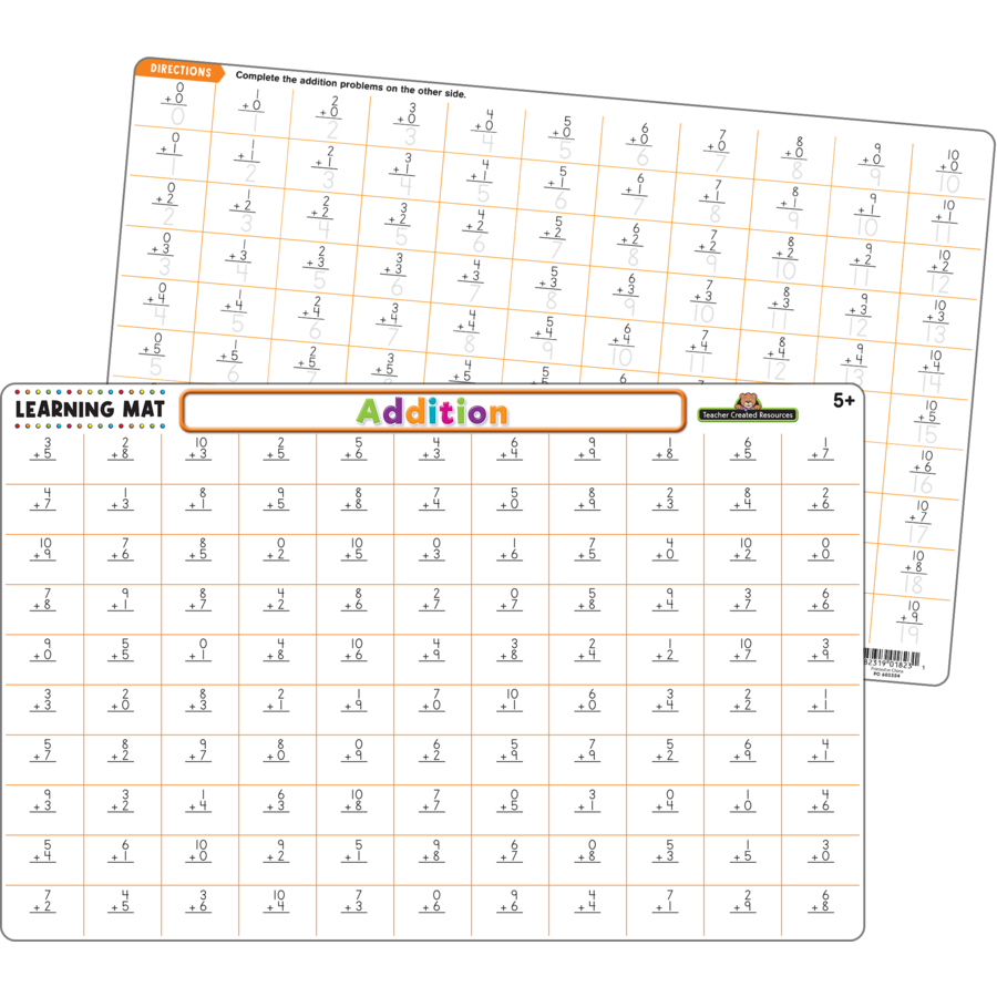 ADDITION LEARNING MATS Write-on/ Wipe-off (17&quot;x11.5&quot;) (43cmx29cm)