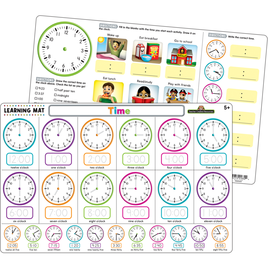 TIME LEARNING MATS 17&quot;x 11.5&quot; (43cm x 29cm)