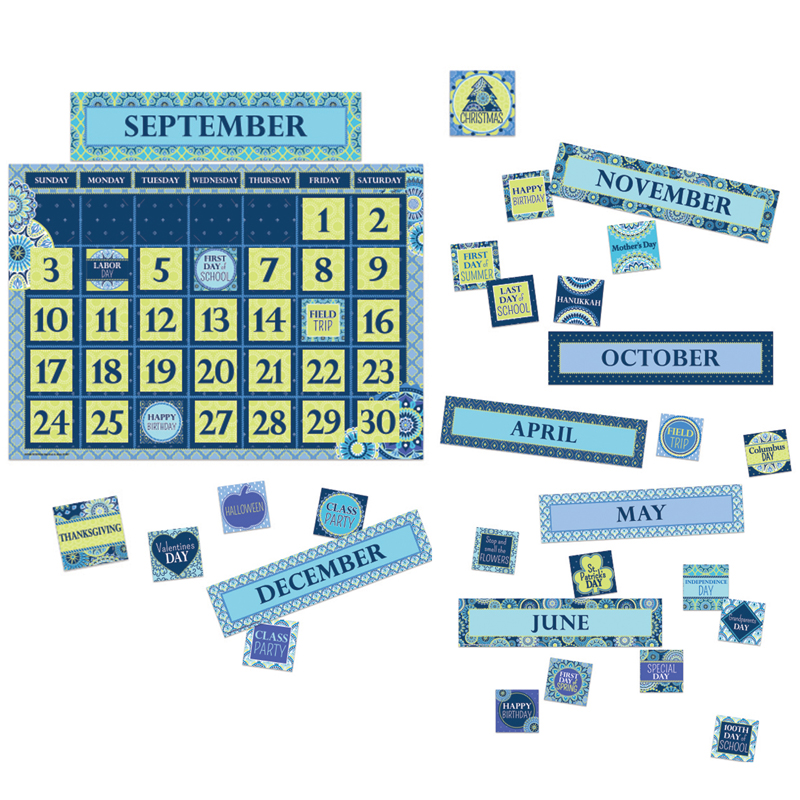 Blue Harmony Calendar Bulletin Boards Set (Calendar 17&quot;x 24&quot;(43cm x 61cm) (83pcs)