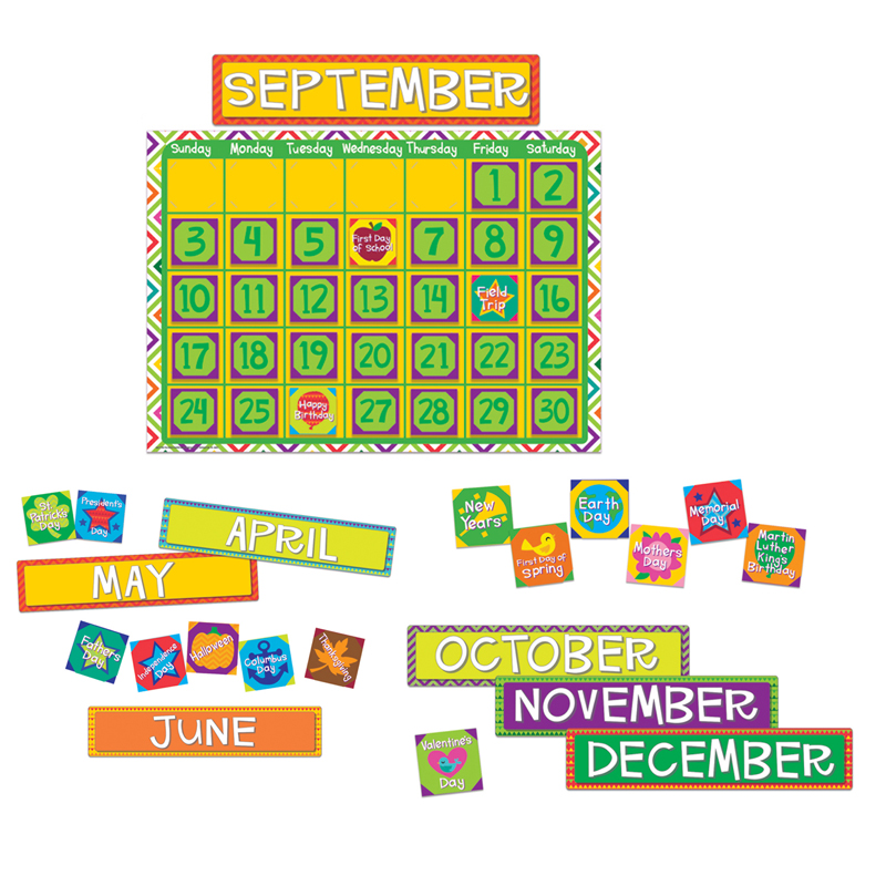 A Sharp Bunch Calendar Bulletin Board Set contains Days of the Week,1 Calendar 17x24&quot; (43cmx 61cm) Month Headings 16&quot;x2.5&quot;(40.6cmx 6.3cm) (83pcs)