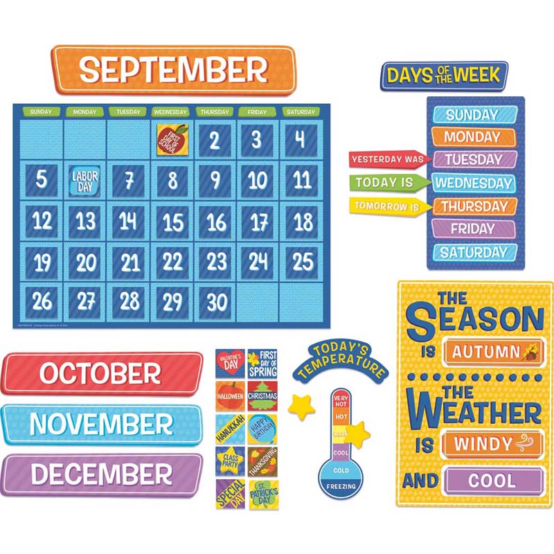 A Teachable Town Calendar Set Bulletin Board Set (12 months Headings 33 Dates, 1 Calendar ( 17&quot;x 24&quot;(43cm x 61cm) (107pcs)