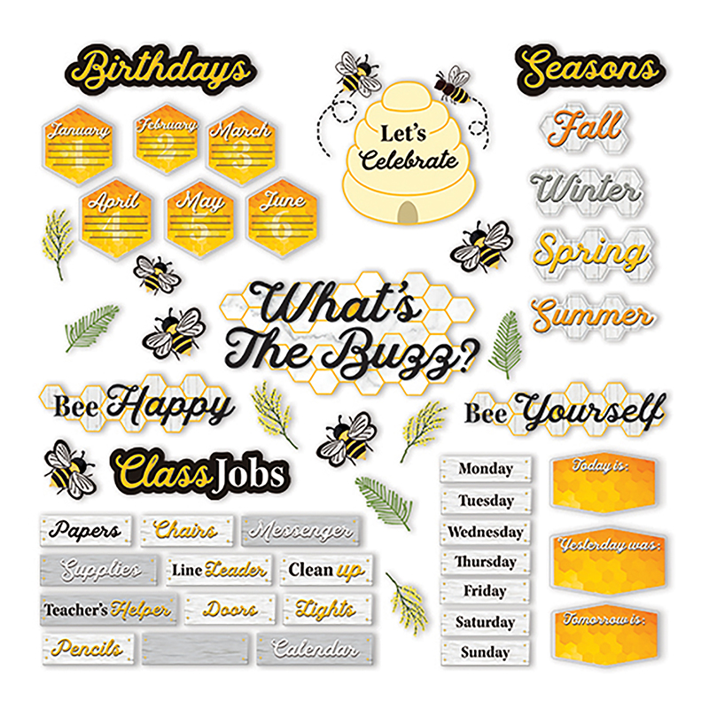 THE HIVE CLASSROOM ORGANIZATION  BULLETIN BOARD SET (63pcs)