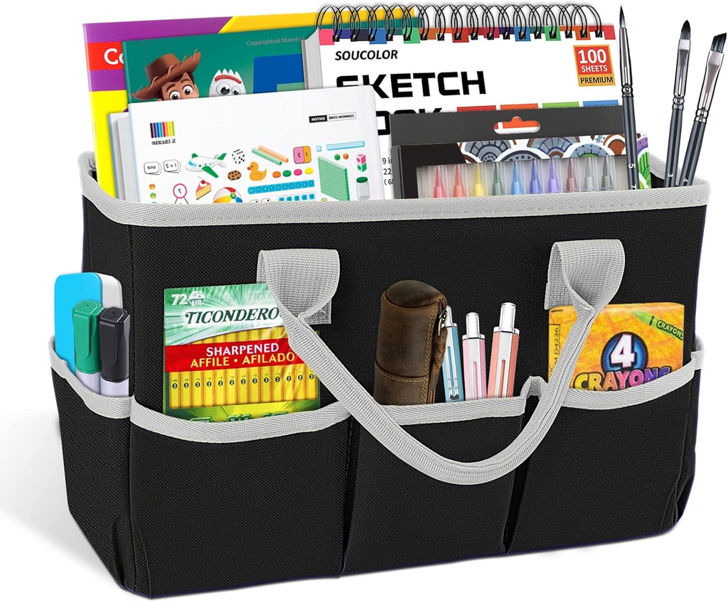 Teacher Helper Tote Bag/Desktop Tote (13.6x5.7x8.7 inches)(34.5cm x 14.5cm x 22cm) BLACK/GRAY