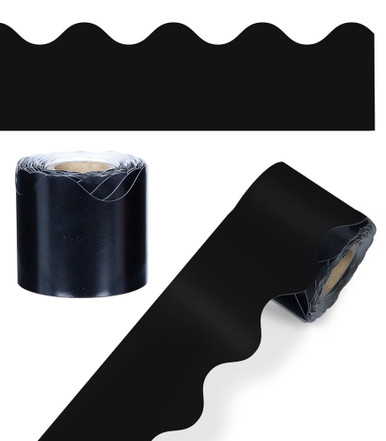 BLACK ROLL SCALLOPED BORDERS (36ft x2.25&quot;) (10.97mx68.5cm) (1roll)