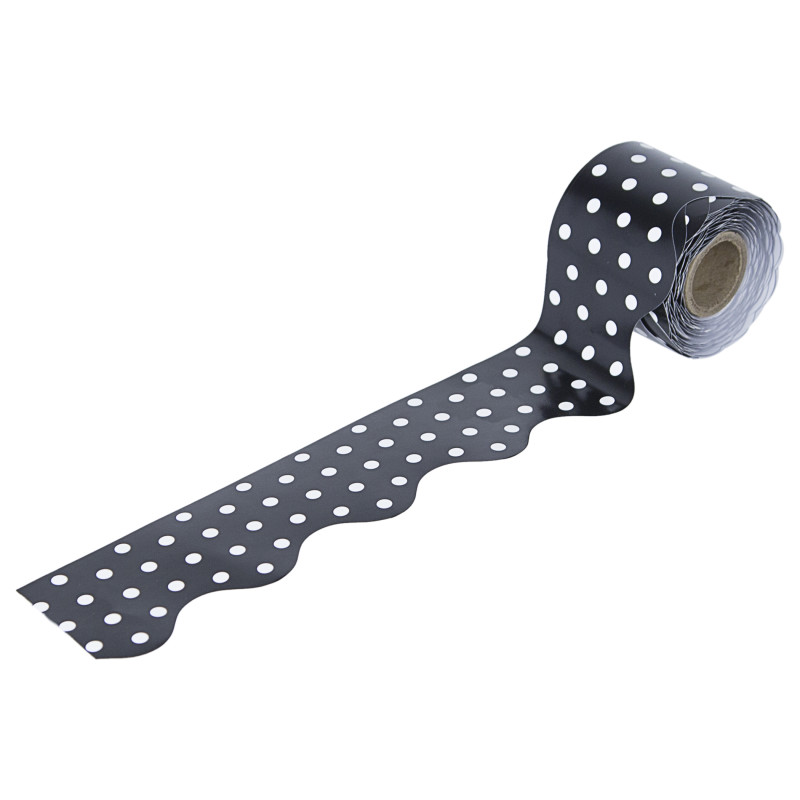 BLACK &amp; WHITE DOTS SCALLOPED ROLLED BORDER (36'x2.25'')(10.97mx5.7cm) (1roll)