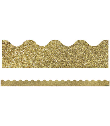 GOLD GLITTER SCALLOPED BORDERS SPARKLE AND SHINE, 13strips (2.25''x3')(5.7cmx0.9m) total (39'=11.8m)