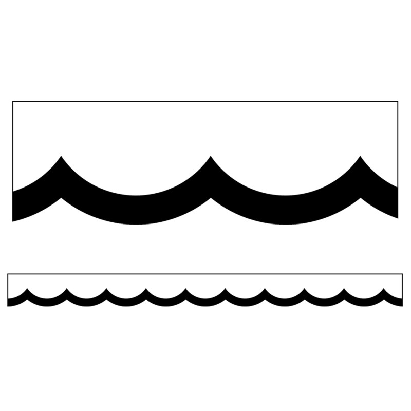 BLACK &amp; WHITE WAVY SCALLOPED BORDER  13 border strips, each(3'x2.25&quot;)(0.9mx5.7cm), total length 39'(11.8m)