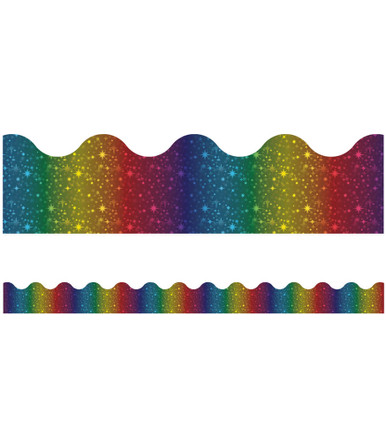 RAINBOW FOIL SCALLOPED BORDERS SPARKLE AND SHINE, 13strips (2.75''x39')(6.9cmx11.8m)