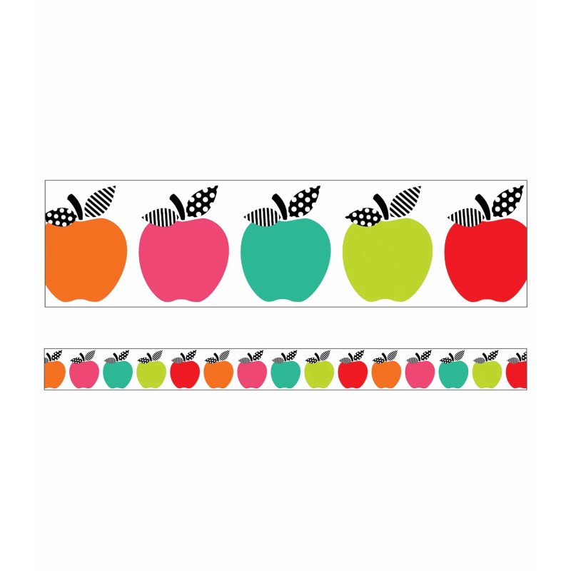 BRIGHTS APPLES STRAIGHT BORDERS BLACK WHITE &amp; STYLISH (36ft (10.9m)  (12 strips)