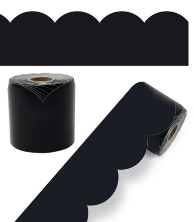 BLACK ROLLED MODERN SCALLOPED BORDER (3''x65&quot;)(7.6cmx19.8m) (1 roll)