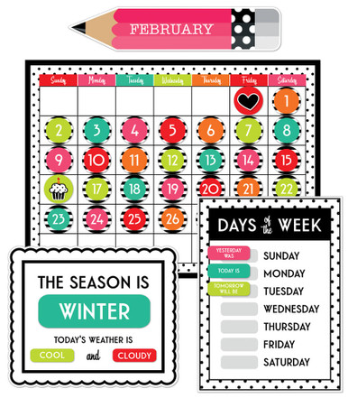 Black White &amp; Stylish Bright Calendar BB Set 1Calendar Chart 17&quot;x23&quot;(43cmx 58.4cm) Days of the week chart ,weather/Season (89pcs)