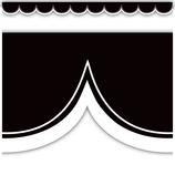 Black with White Scalloped Die-Cut Border Trim (3''x35'')(7.6cmx88.9cm) total (35'=10.6m)(12pcs)