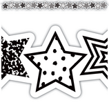 Black and White Stars Die-Cut Border Trim, (12pcs) (2.75x35'')(6.9cmx88.9cm), total (35'=10.6m)