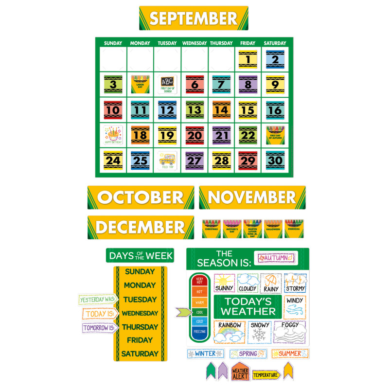 Crayola Calendar BB Set contains Calendar chart ,Days of the week &amp; Months Names,Calendar  days number (99pcs)