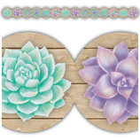 Rustic Bloom Succulents Die-Cut Border Trim, 12pcs 2.75''x35'(6.9cmx10.6m)