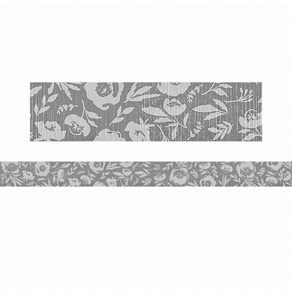 Classroom Cottage Gray Floral Straight Border (12pcs)(3''x35&quot;)(7.6cmx88cm)