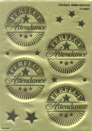 [TX74007] Perfect Attendance (Gold) Award Seals Stickers (5cm)   (8 sheets)  32 seals
