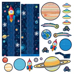 [T19003] Up We Grow! Growth Chart Learning Set Rockets &amp; UFOs 60&quot;(160cm) Growth Chart (62.75&quot;(159.4cm)(24pcs)