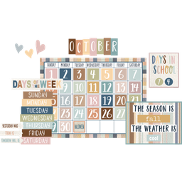 [TCR7119] Everyone is Welcome Calendar Bulletin Board Set contains Calendar Chart 12Monthly Headers ,Days of the week chart ,Season/Weather chart 3 Heart accent &amp; 18 special day 33 nos. Calendar (109pcs)