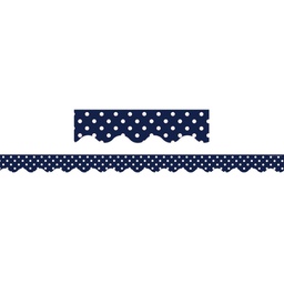 [TCR5432] Navy Blue Polka Dots Scalloped Border Trim, 12pcs (3''x35'')(7.6cmx88.9cm)